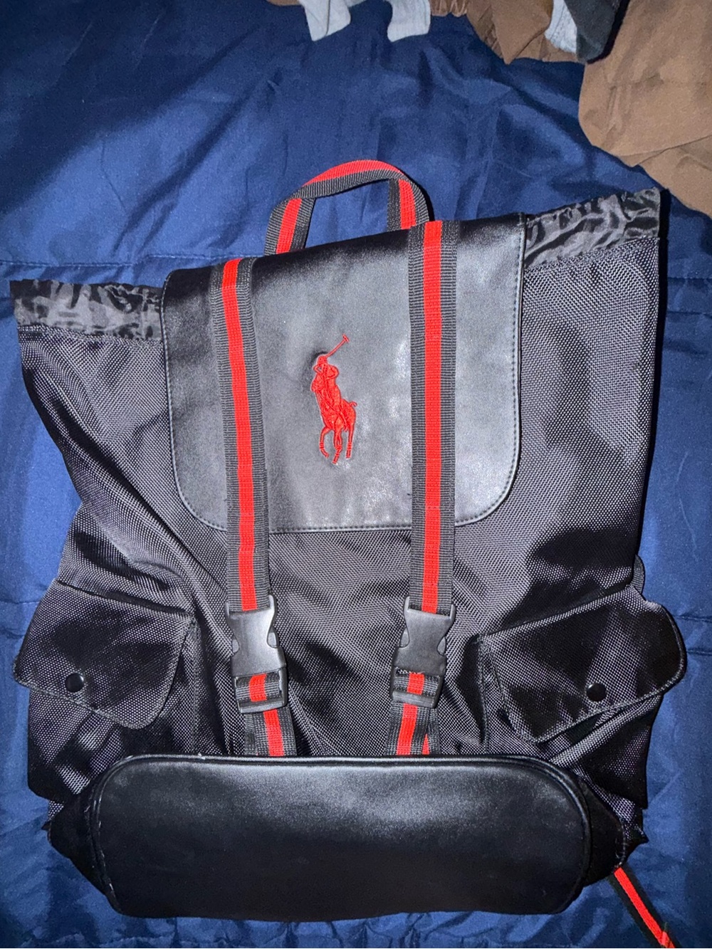 Polo by Ralph Lauren Black Backpack with Red Trim and Logo - Picture 3 of 4